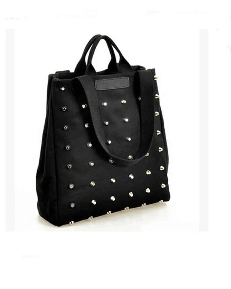 Unique Punk Rivet Canvas Bag Women Tophandle Bags Girl Handbags Tote Bags Messenger Bag For Ladies 1