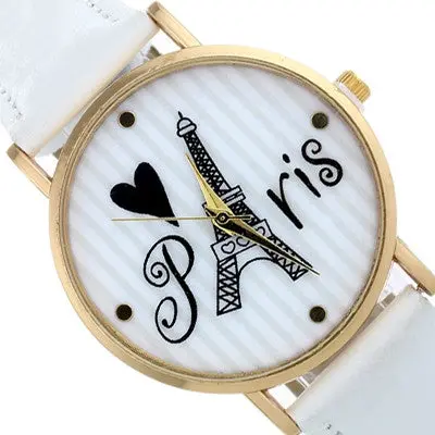 Unique Relojes Retro Tower Stripe Print Women Dress Watch Faux Leather Analog Quartz Wristwatches Luxury Casual Clock 1
