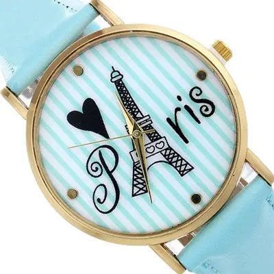 Unique Relojes Retro Tower Stripe Print Women Dress Watch Faux Leather Analog Quartz Wristwatches Luxury Casual Clock 2