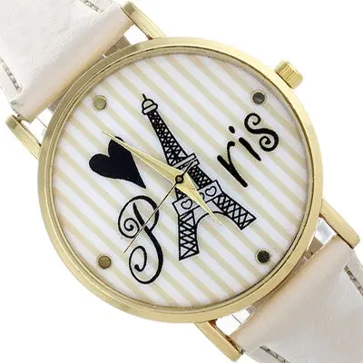 Unique Relojes Retro Tower Stripe Print Women Dress Watch Faux Leather Analog Quartz Wristwatches Luxury Casual Clock 3