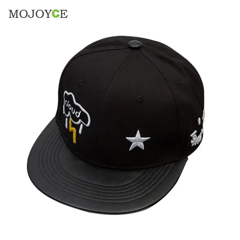 Unisex Bboy Hip Hop Cap Men Women Star Printing Adjustable Baseball Cap Snapback Hat White Black Pu Leather Baseball Hat 1