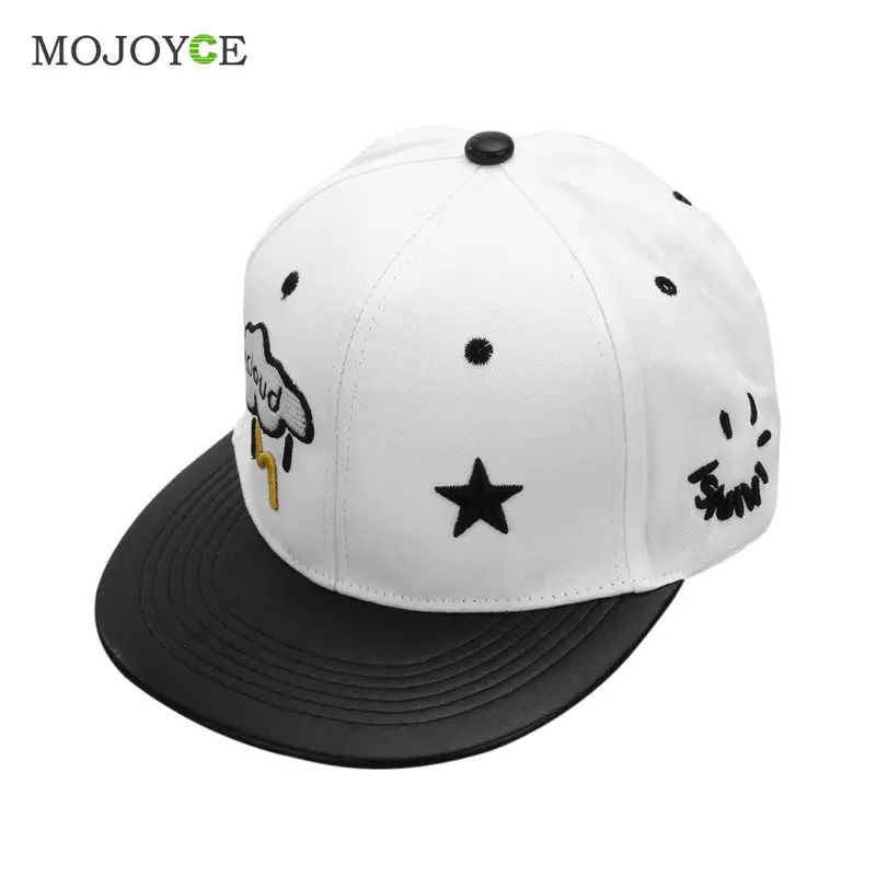 Unisex Bboy Hip Hop Cap Men Women Star Printing Adjustable Baseball Cap Snapback Hat White Black Pu Leather Baseball Hat 2