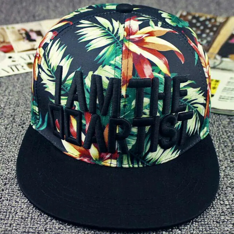 Unisex Cap Snapback Black White Cap Men Women Adjustable Baseball Cap Hip Hop Hat Floral Flat Peak Hat Gorras Planas Hip Hop 1