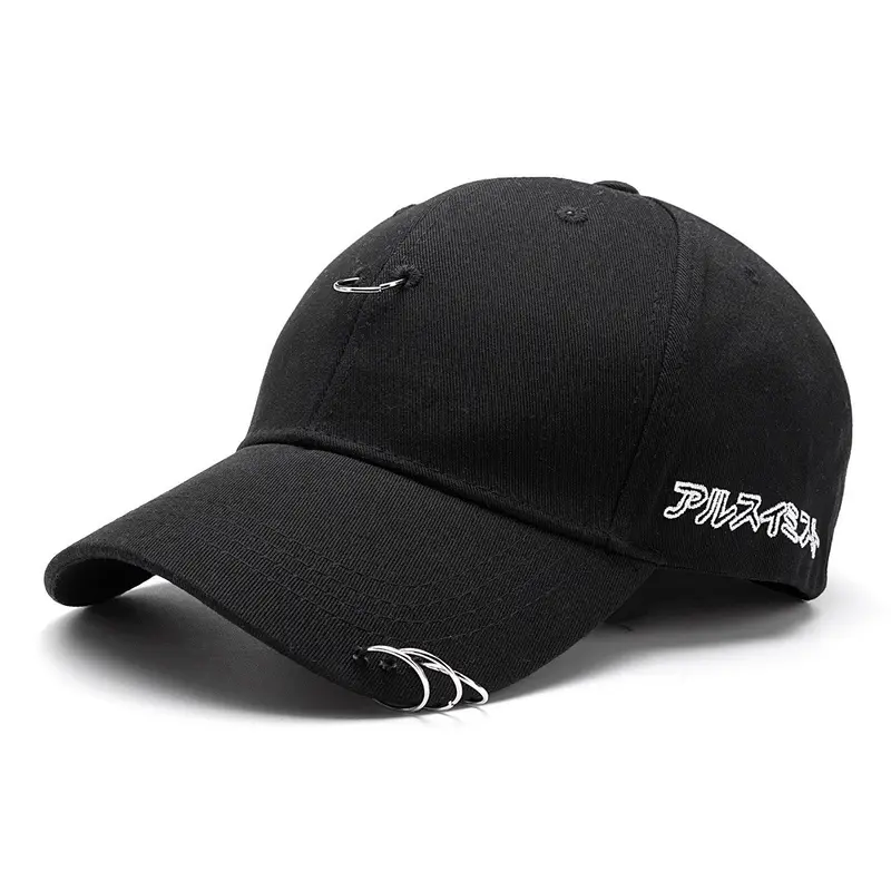 Unisex Solid Ring Safety Pin Curved Hats Baseball Cap Men Women Snapback Caps Gorras Baseball Hat 1