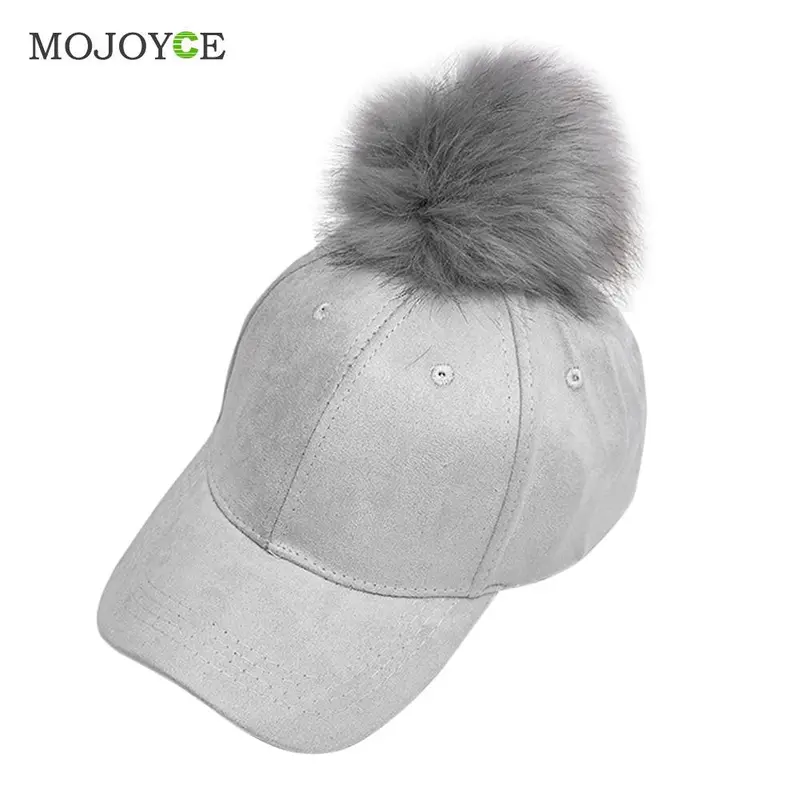 Unisex Suede Baseball Hat Women Men Faux Buckskin Pom Pom Ball Adjustable Baseball Cap Candy Color Suede Hats 1