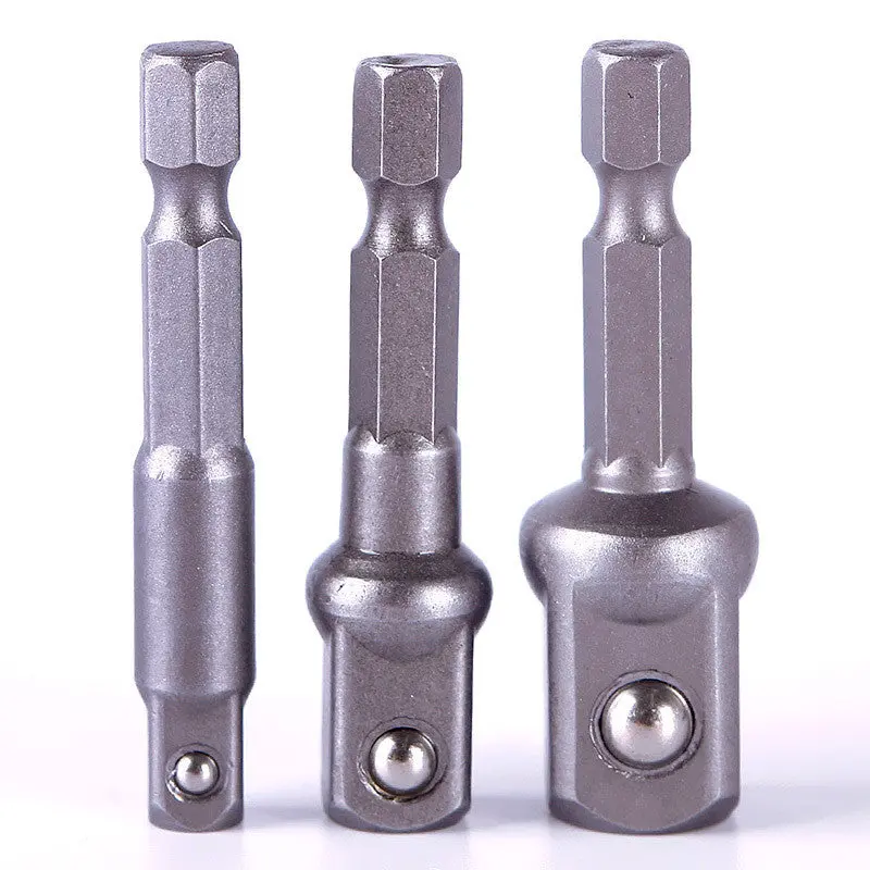 Useful Practical 3Pcs Socket Adapter Set Hex Shank To 1/4"3/8"1/2" Impact Driver Drill Bits 1