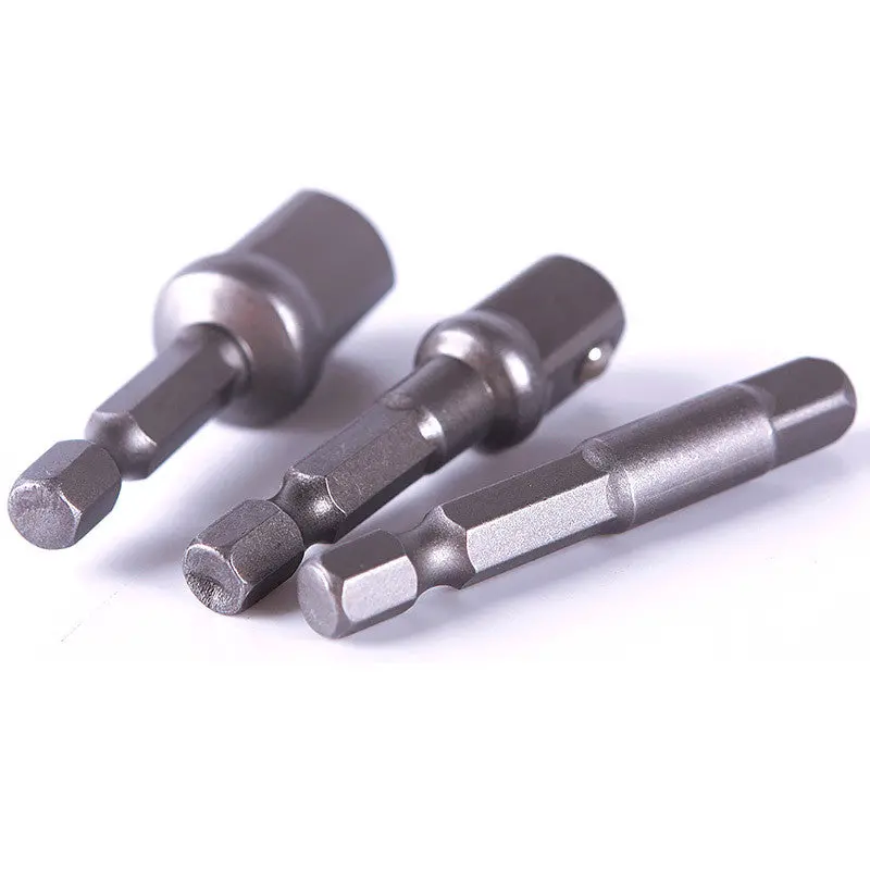 Useful Practical 3Pcs Socket Adapter Set Hex Shank To 1/4"3/8"1/2" Impact Driver Drill Bits 2