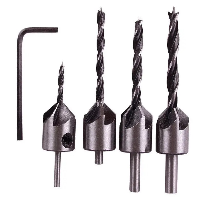 Useful Practical 4Pcs 5 Flute Countersink Drill Bits Set Reamer Woodworking Chamfer 3Mm-6Mm 68774 1