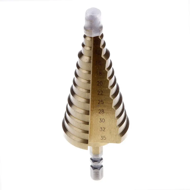 Useful Titanium Coated Step Cone Drill Bit 13 Steps Hex Shank Hss 6-35Mm 72212 1