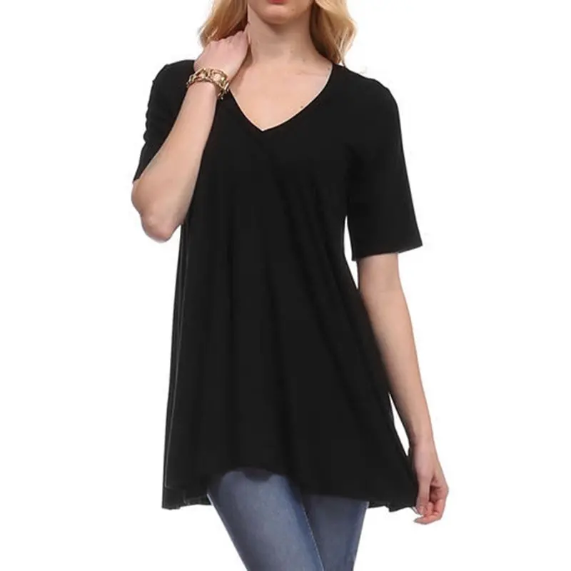 V-Neck A-Line Tunic Short Sleeve Loose Top T-Shirt 1