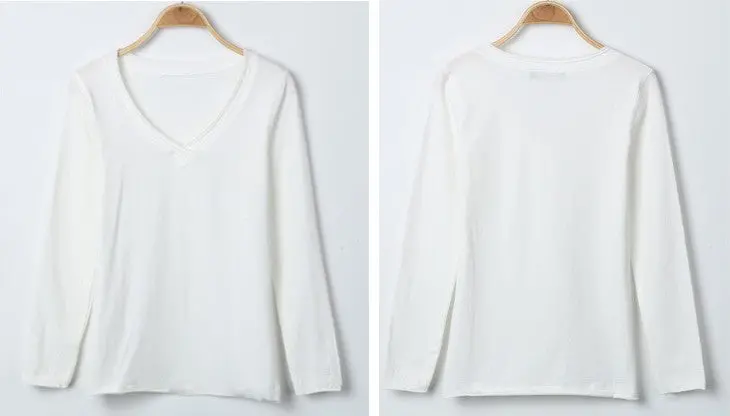 V-Neck Long Sleeve Basic Tee – Slim-Fit Cotton T-Shirt for Women in Oversized Sizes
