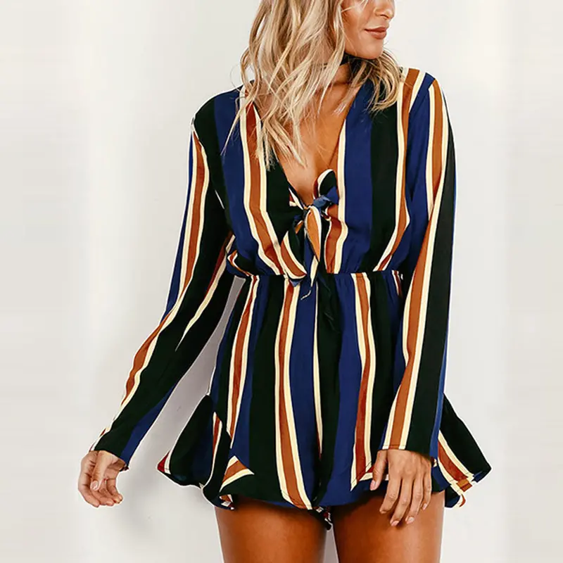 V Neck Striped Jumpsuit Playsuit Jumpsuit Romper Combinaison Short Femme Jumpsuits Rompers Womens Jumpsuit Combinaison Femme 1