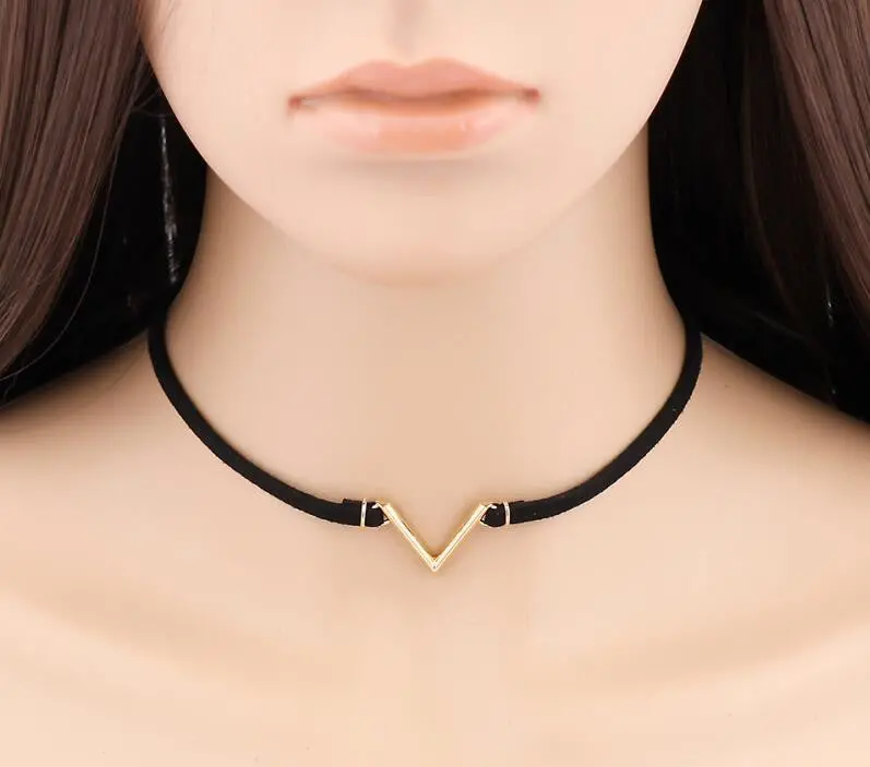 V Shape Choker Necklace Torques Punk Style Black Short Velvet Collar Necklaces Collier  Psxl014 1