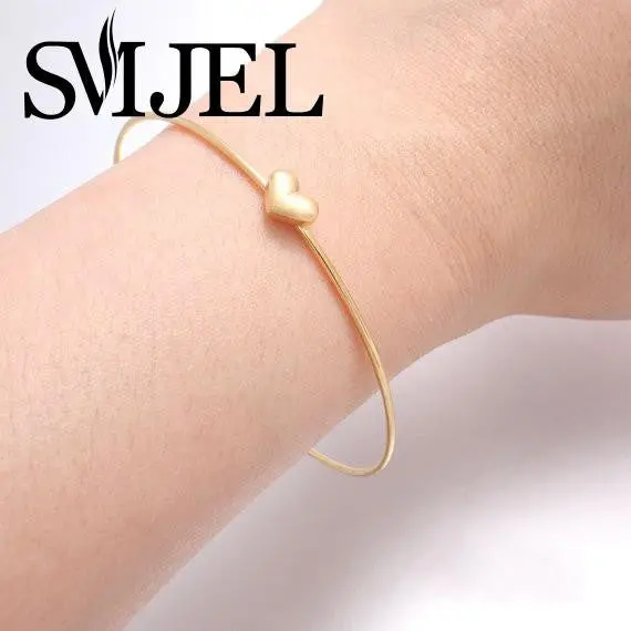 Valentine Gifts Bangles Textured Mini Size Love Heart Thin Wire Bangle Cuff Bracelet G046 1