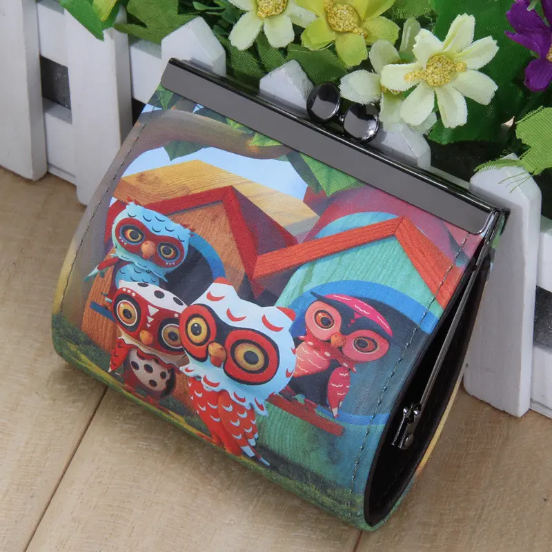 Various Graffiti Pu Leather Hasp Clutch Wallet Printing Cartoon Owl Coin Pocket Money Bag Women Wallet Literary Style Purse 1