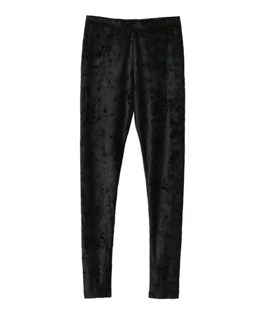 Velour Leggings Woman Retro Elastic Waist Slim Fit Velvet Ankle-Length Leggings Femme Black 1