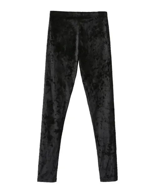 Velour Leggings Woman Retro Elastic Waist Slim Fit Velvet Ankle-Length Leggings Femme Black 3