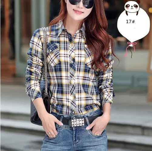 Velvet Plaid Long-Sleeve Blouse – Warm Thicken Cotton Top in Plus Sizes