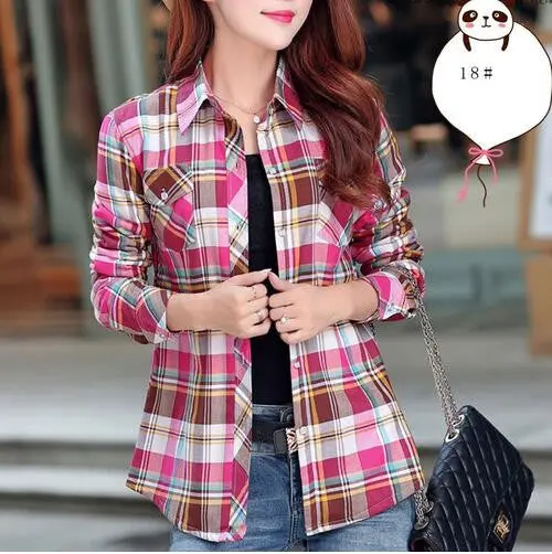 Velvet Plaid Long-Sleeve Blouse – Warm Thicken Cotton Top in Plus Sizes