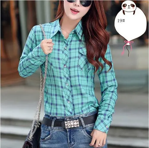 Velvet Plaid Long-Sleeve Blouse – Warm Thicken Cotton Top in Plus Sizes