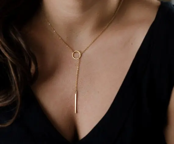 Vertical Petite Bar And Round Necklace Minimalist Circle With Bar Necklace 30Pcs-N021 1