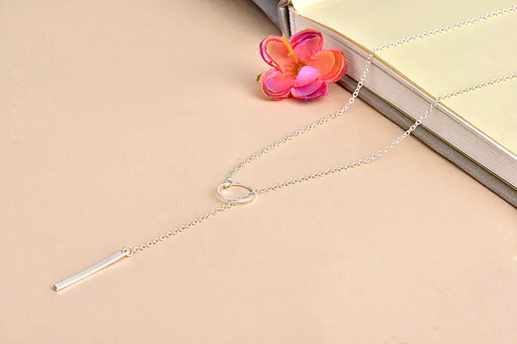 Vertical Petite Bar And Round Necklace Minimalist Circle With Bar Necklace 30Pcs-N021 2