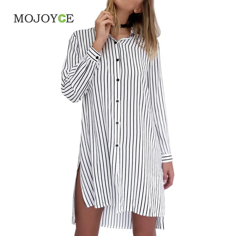 Vertical Stripes Dress Office Vestidos Women Dress Long Sleeve Plus Size Loose Robe Buttons Shirt Dress 1