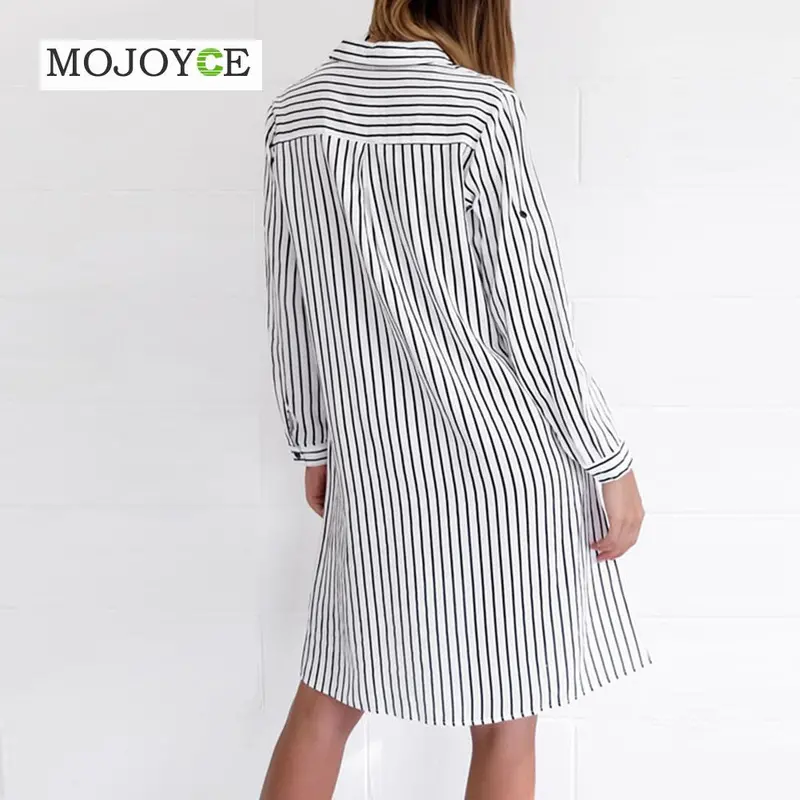 Vertical Stripes Dress Office Vestidos Women Dress Long Sleeve Plus Size Loose Robe Buttons Shirt Dress 3