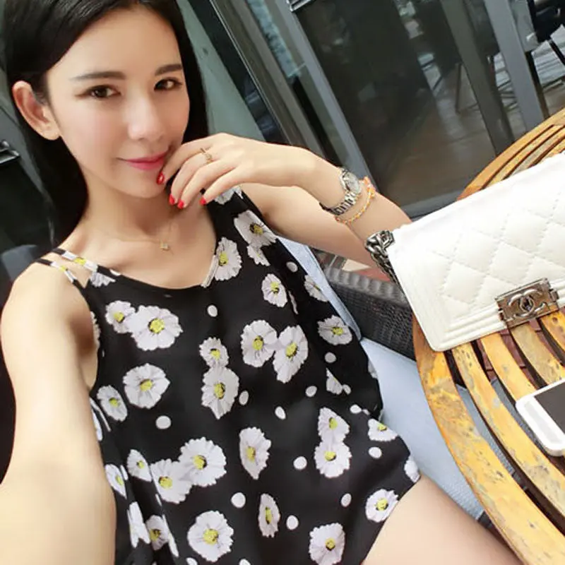 Vestideo Casual Sleeveless Shirt Daisy Loose Chiffon Vtop Blouse 1