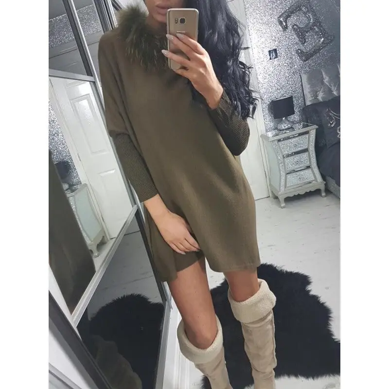 Vestido De Festa Dress Rabbit Hair O-Neck Mini Dress Loose Casual Dresses Vestidos Plus Size Gv496 5