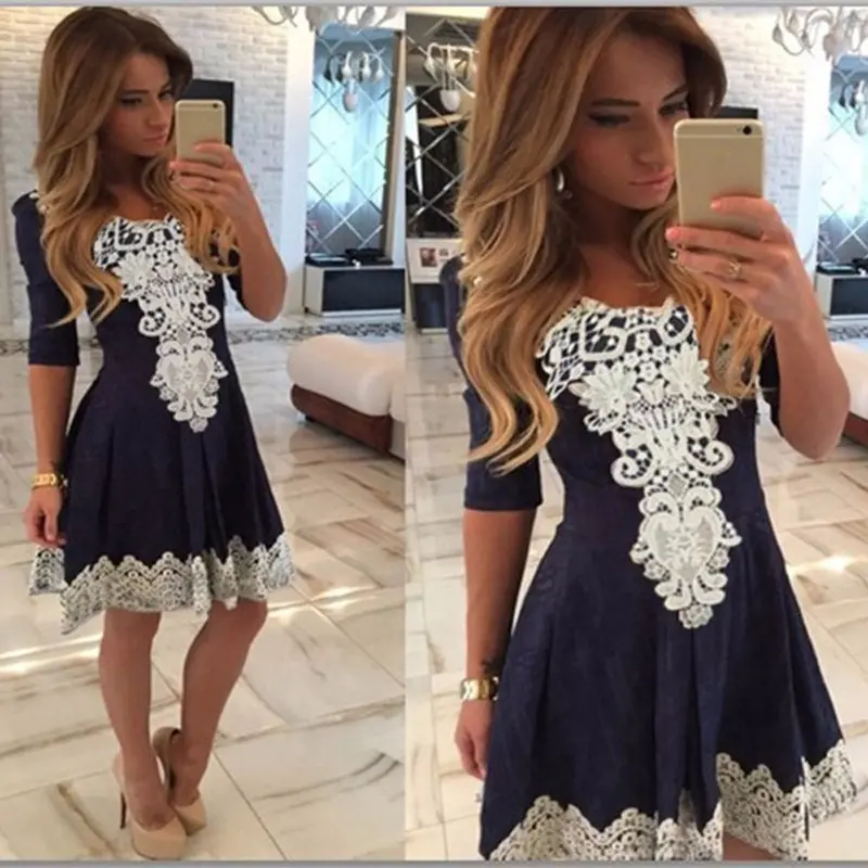 Vestido De Festa Womens Evening Party Dresses Half Sleeve Sexy Night Club Woman Lace Dress Vestidos Femininos 2