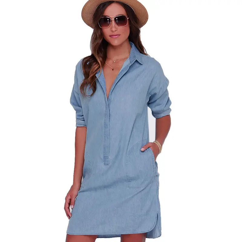 Vestido Elegent Plus Size Xl Dress Women Slim Jean Dress Causal Mini Straight Denim Dress Cowboys Dress 1