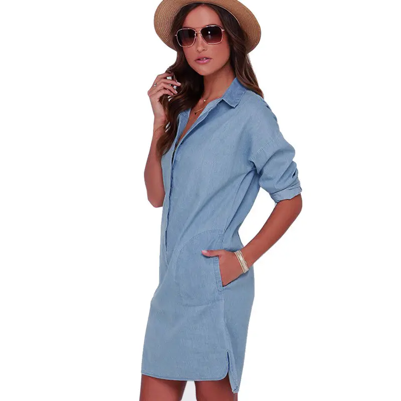 Vestido Elegent Plus Size Xl Dress Women Slim Jean Dress Causal Mini Straight Denim Dress Cowboys Dress 2