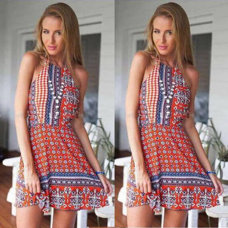 Vestido Women Sleeveless Backless Cross Painting Beach Cocktail Party Dress 1
