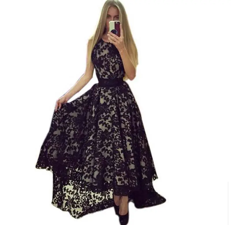 Vestidos Longs Black And White Sexy Women Sleeveless Prom Ball Party Long Maxi Long Lace Dress Q0081 3