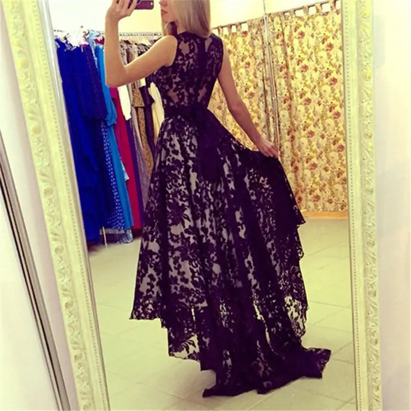 Vestidos Longs Black And White Sexy Women Sleeveless Prom Ball Party Long Maxi Long Lace Dress Q0081 5