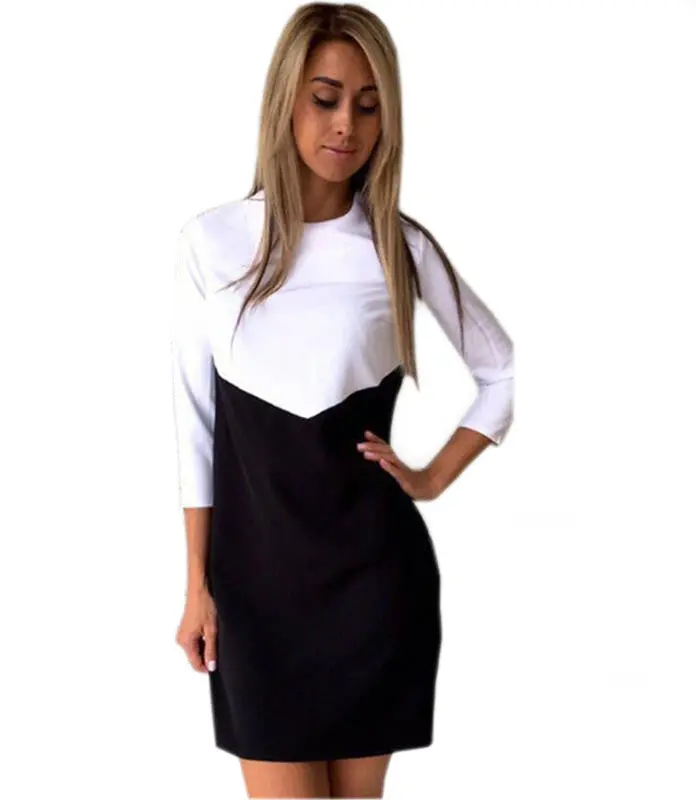 Vestidos Plus Size Women Sexy Casual Patchwork Mini Dress O-Neck Three Quarter Sleeve Bodycon Dress Gv397 6