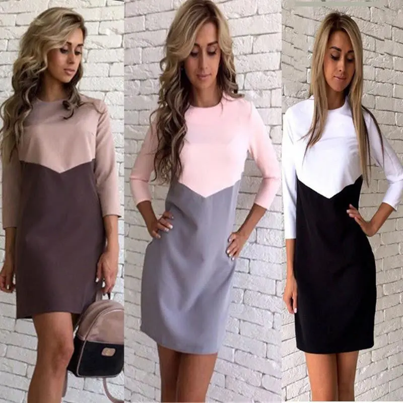 Vestidos Plus Size Women Sexy Casual Patchwork Mini Dress O-Neck Three Quarter Sleeve Bodycon Dress Gv397 8