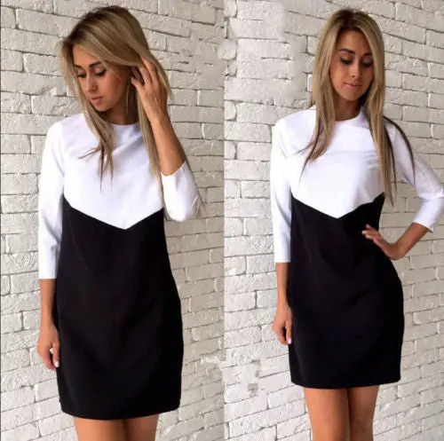 Vestidos Plus Size Women Sexy Casual Patchwork Mini Dress O-Neck Three Quarter Sleeve Bodycon Dress Gv397 9