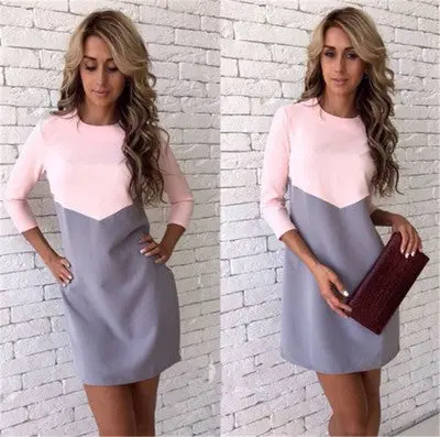 Vestidos Plus Size Women Sexy Casual Patchwork Mini Dress O-Neck Three Quarter Sleeve Bodycon Dress Gv397 9