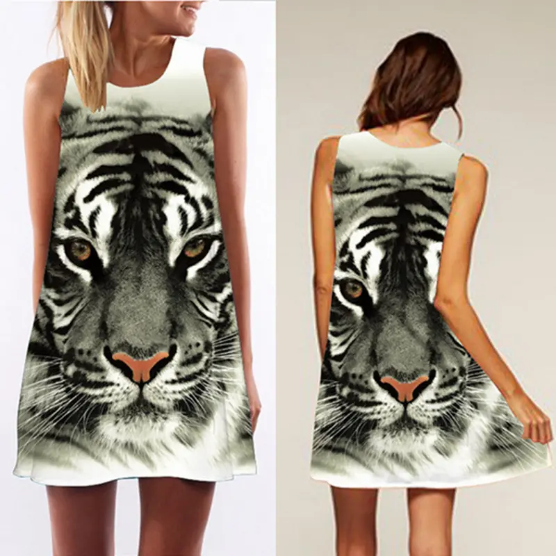 Vestidos Sexy Tiger Pattern Printed Sleeveless Short Dress Clothing Dresses Big Sizes Robe Feida 2