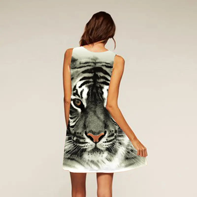 Vestidos Sexy Tiger Pattern Printed Sleeveless Short Dress Clothing Dresses Big Sizes Robe Feida 3