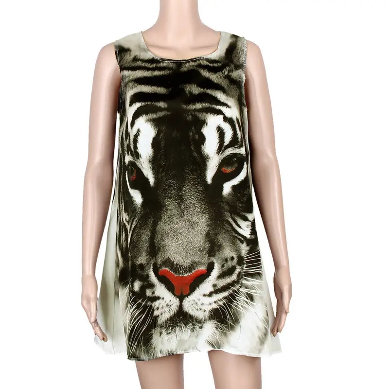Vestidos Sexy Tiger Pattern Printed Sleeveless Short Dress Clothing Dresses Big Sizes Robe Feida 4