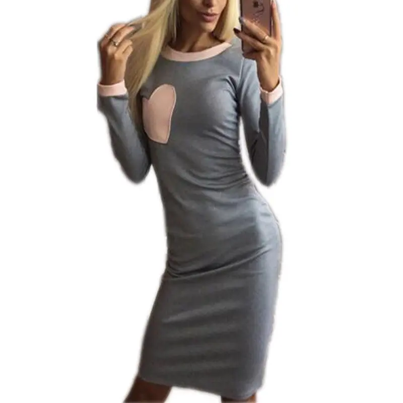 Vestidos Women Bodycon Dress Casual Patchwork Slim O-Neck Long Sleeve Dresses Elegant Office Dress Gv312 3