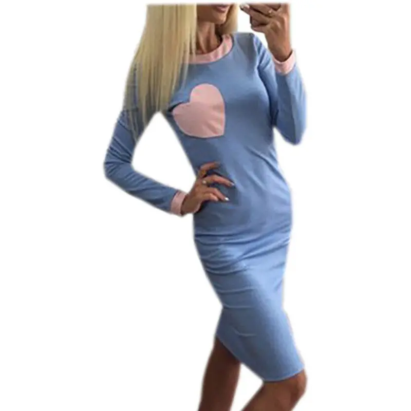 Vestidos Women Bodycon Dress Casual Patchwork Slim O-Neck Long Sleeve Dresses Elegant Office Dress Gv312 4
