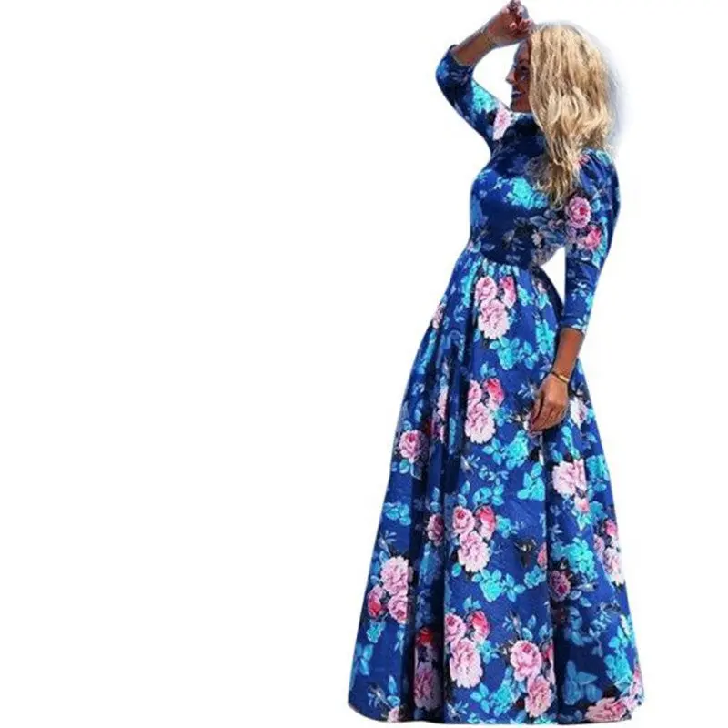 Vestidos Women Dress Print Long Maxi Dresses Beach Dress Floral Bohemian Dress 1