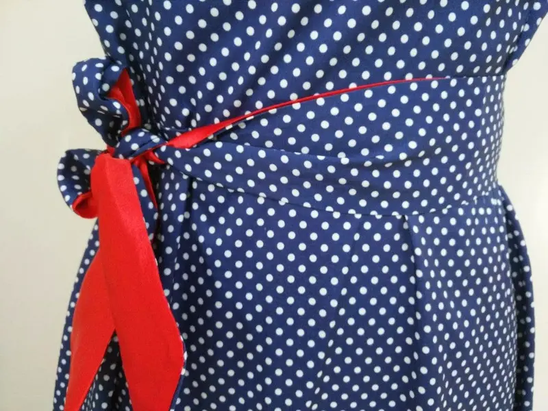 Vestidos Women Dress Women Vintage Retro Polka Dot Dress Short Sleeve Casual Elegant Dark Blue Dress With Belt Gv173 5