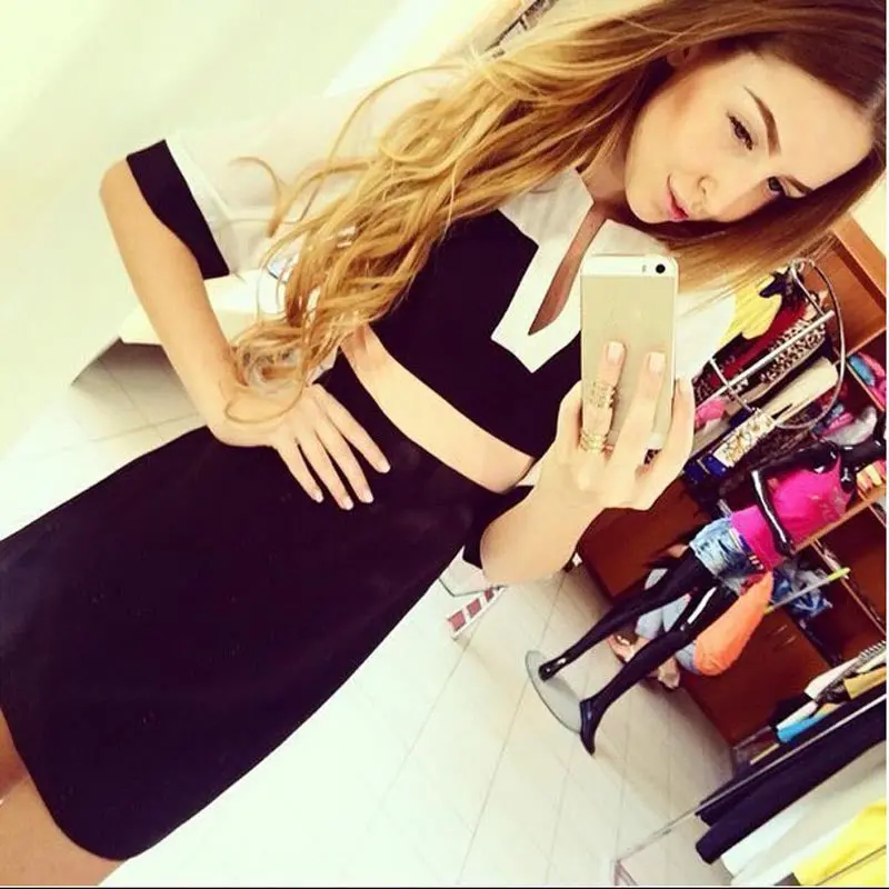 Vestidos Women Elegant Slim Party Dress Clothes Robe Black And White Dress 2