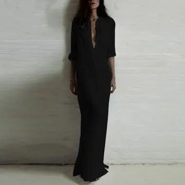 Vestidos Women Sexy Casual Dress Deep V Neck Split Solid Long Maxi Dress Plus Size Xsxxl 1
