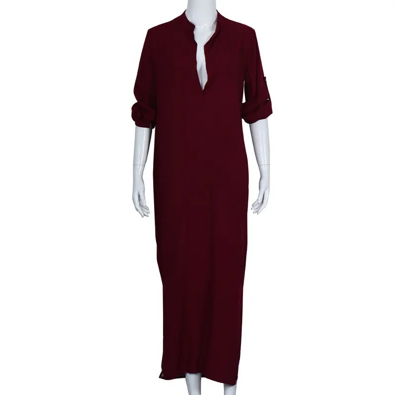 Vestidos Women Sexy Casual Dress Deep V Neck Split Solid Long Maxi Dress Plus Size Xsxxl 7